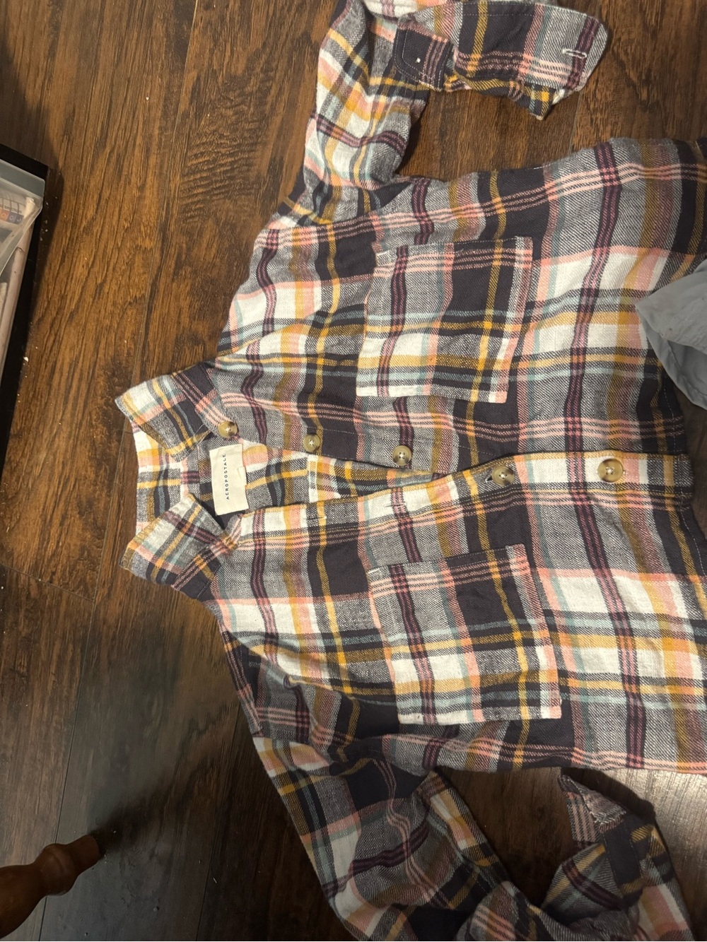 Aeropostale Multicolor Plaid Button-Up Shirt — Yellow, Pink, Blue, White